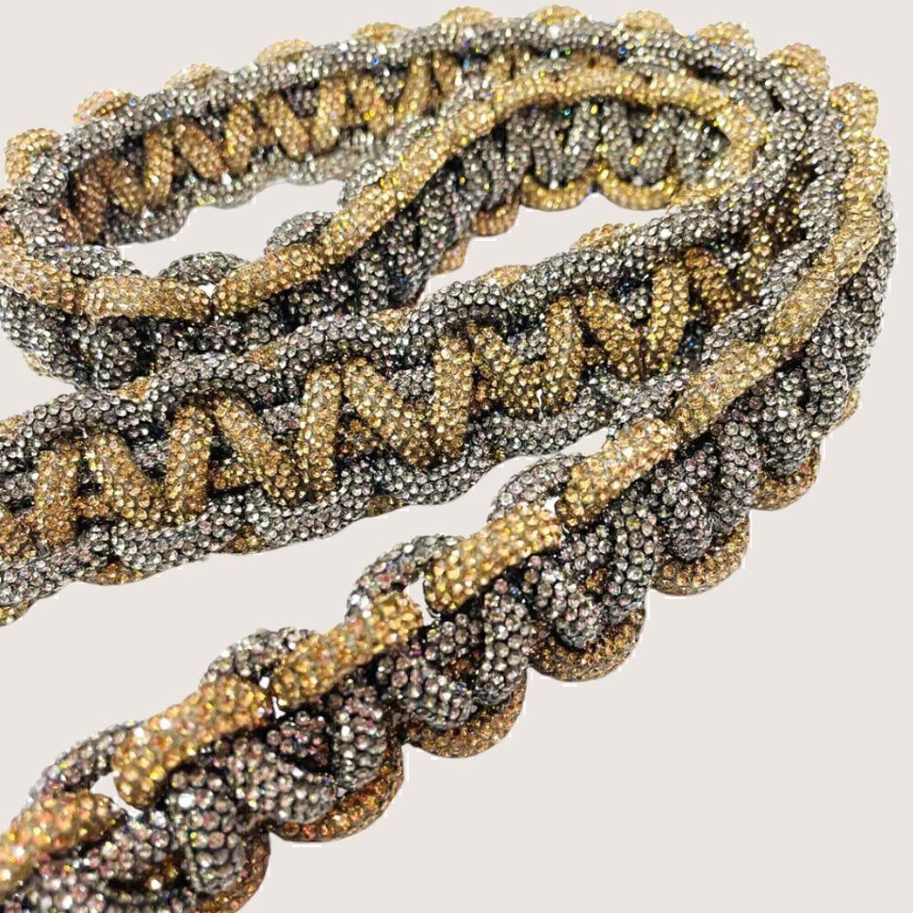 Two-Tone Sparkle Rhinestone Crystal Detachable Braided Handbag Strap